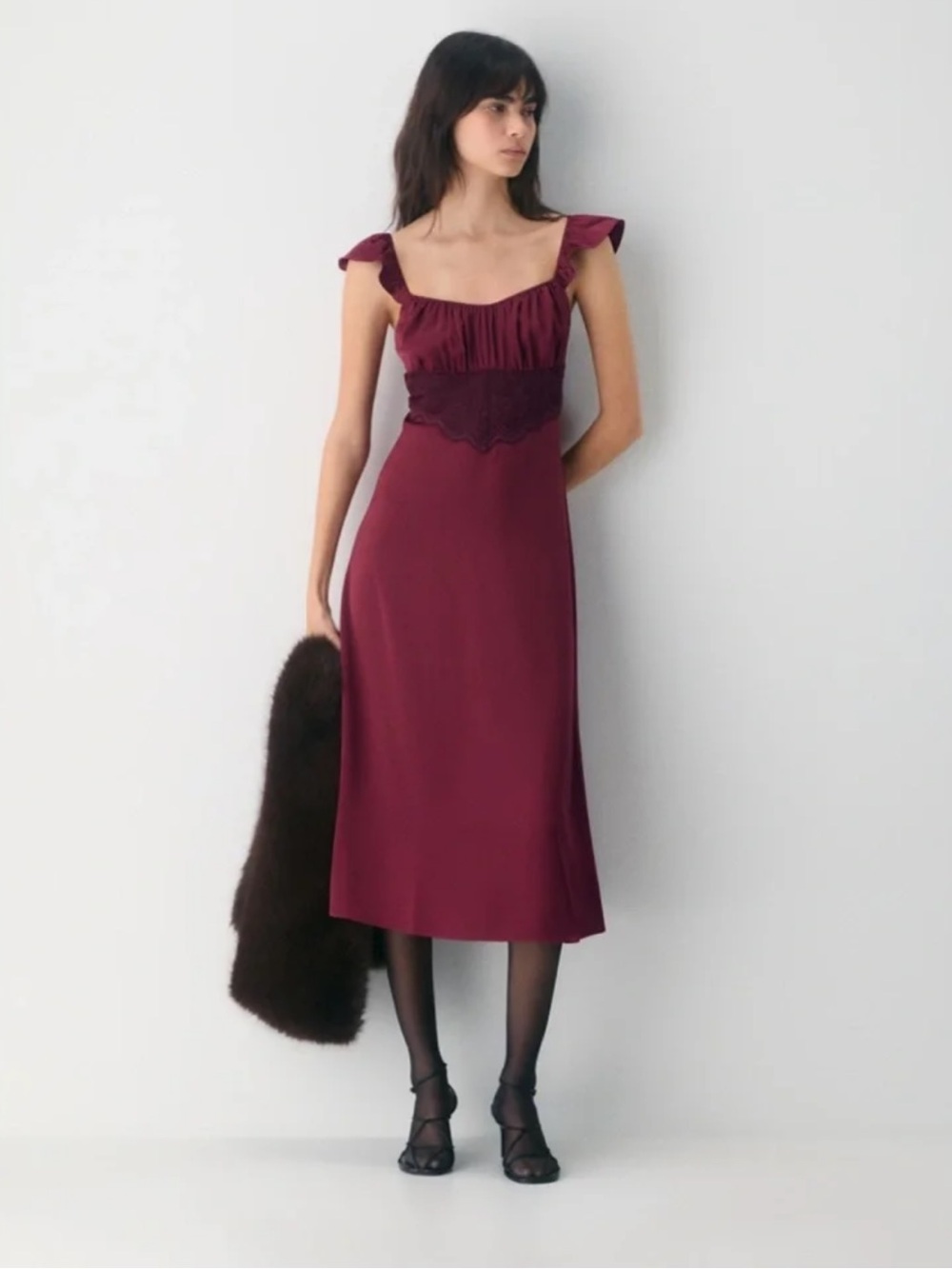 Artiza Maroon Magnate slip dress with flutter sleeves